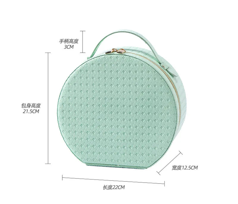 Waterproof Round Vanity Case with LED Light Mirror - Large Capacity, Portable Cosmetic Organizer Bag for Business Trips & Travel