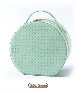 Waterproof Round Vanity Case with LED Light Mirror - Large Capacity, Portable Cosmetic Organizer Bag for Business Trips & Travel