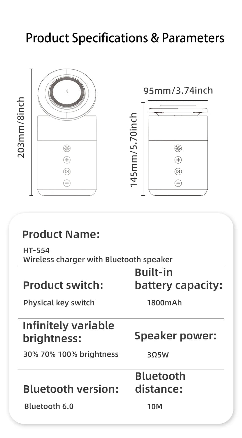 5-in-1 Magnetic Wireless Charging Station with Wireless Speaker Night Light Fast Charger for iPhone iWatch AirPods With Speaker