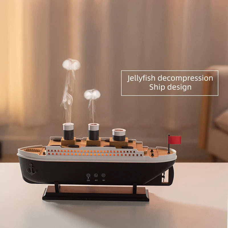 250ml Titanic Ship Model Decoration Air Humidifier Essential Oil Diffuser Jellyfish Smoke Ring Spray Aroma Diffuser For Home