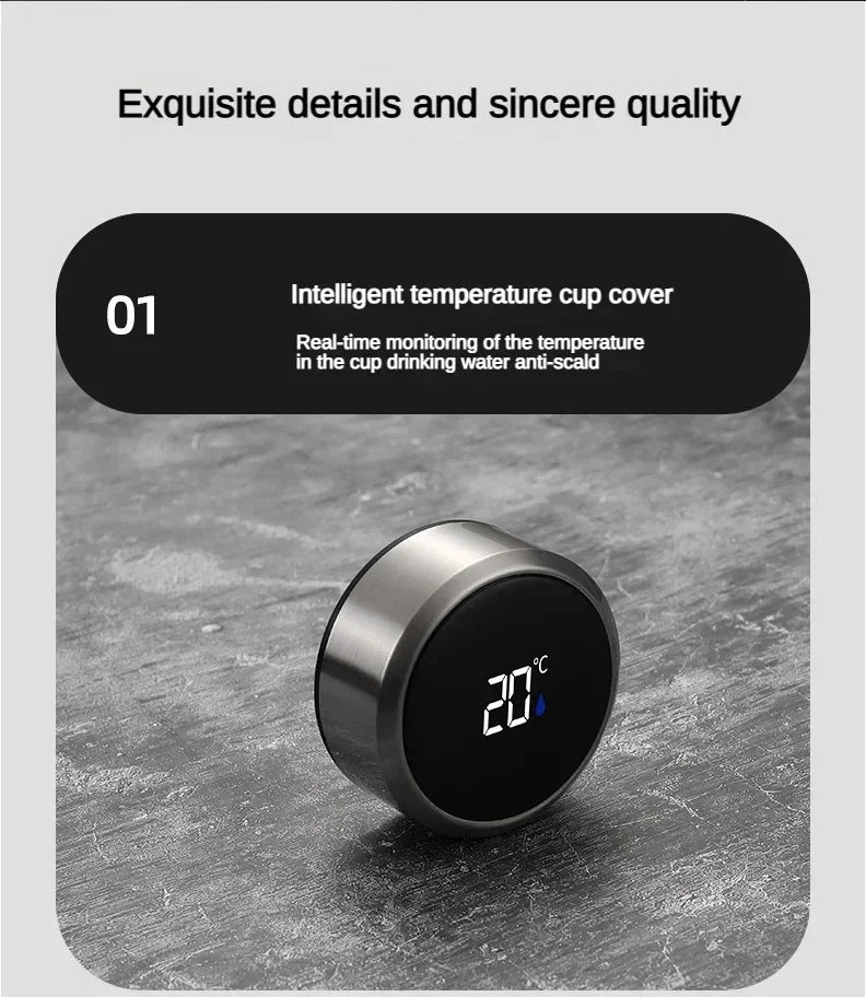 800ML-1L Stainless Steel Thermos Bottle 304 Tea Bottle Car Vacuum Bottle with LED Temperature Display Portable Drinking Cup