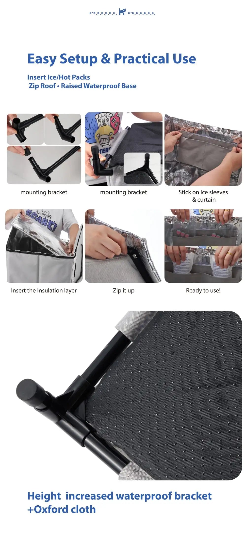 All-Season Waterproof Cat House with Ice Packs & Heating Bags, Foldable Shelter for Indoor & Outdoor Use, Available in 3 Sizes