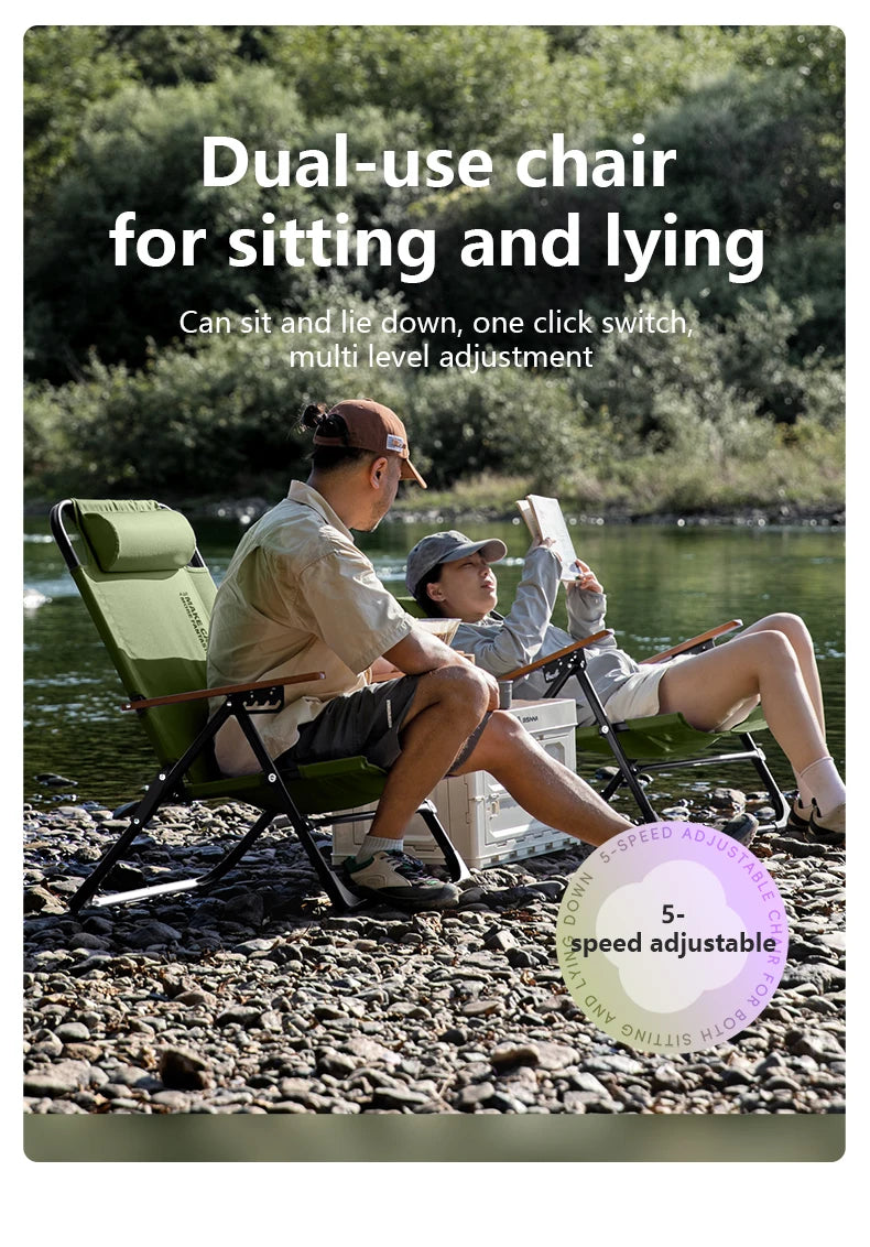 BSWOLF Camping Folding Chair Adjustable Armrest Portable Relaxing Chair With Detachable Pillow for Beach Travel Hiking