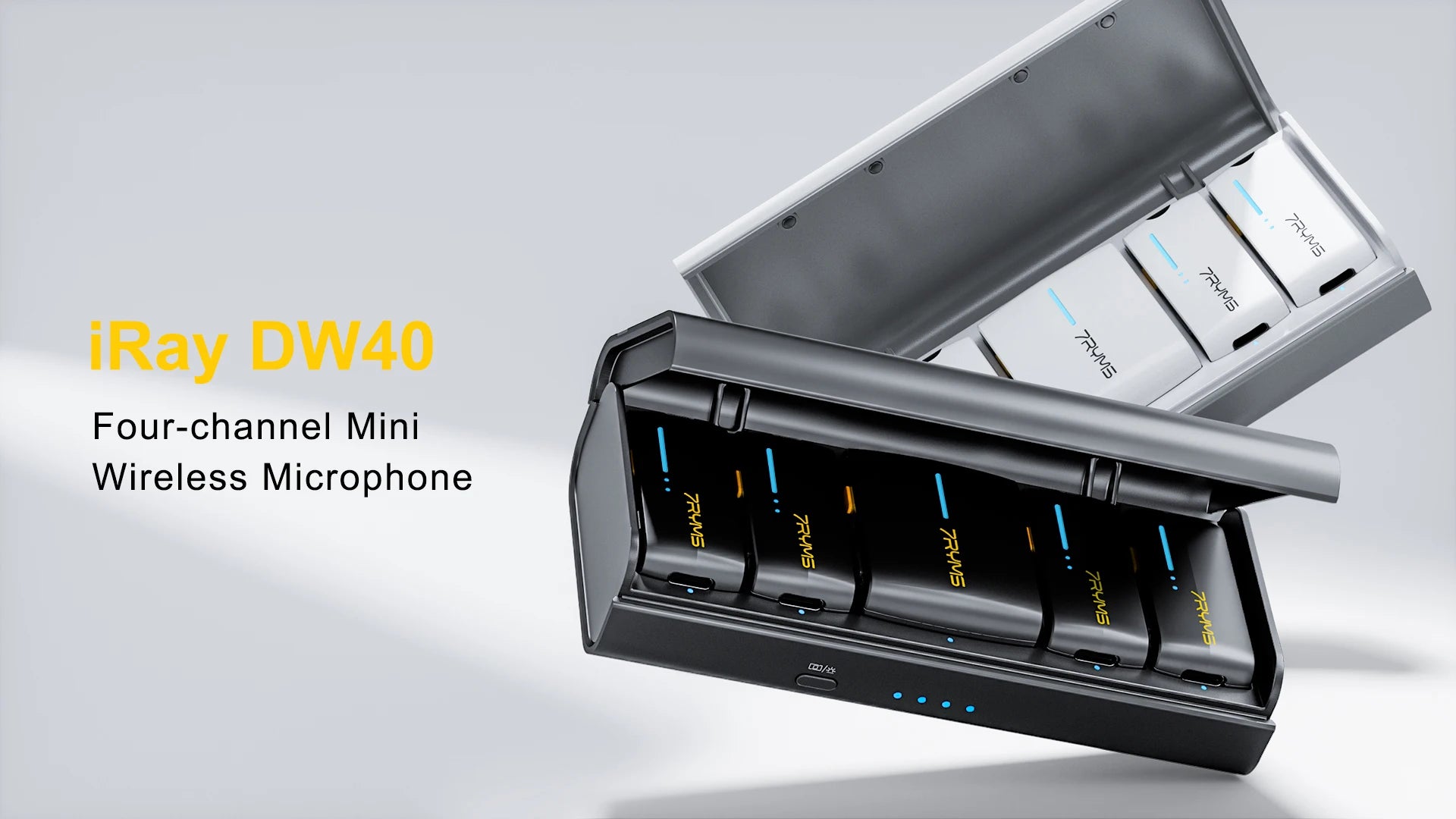 7Ryms iRay DW40 Wireless Lavalier Microphone with 4 Transmitters,48kHz/24bit Recording,AI Denoise for Camera,SmartPhone and PC