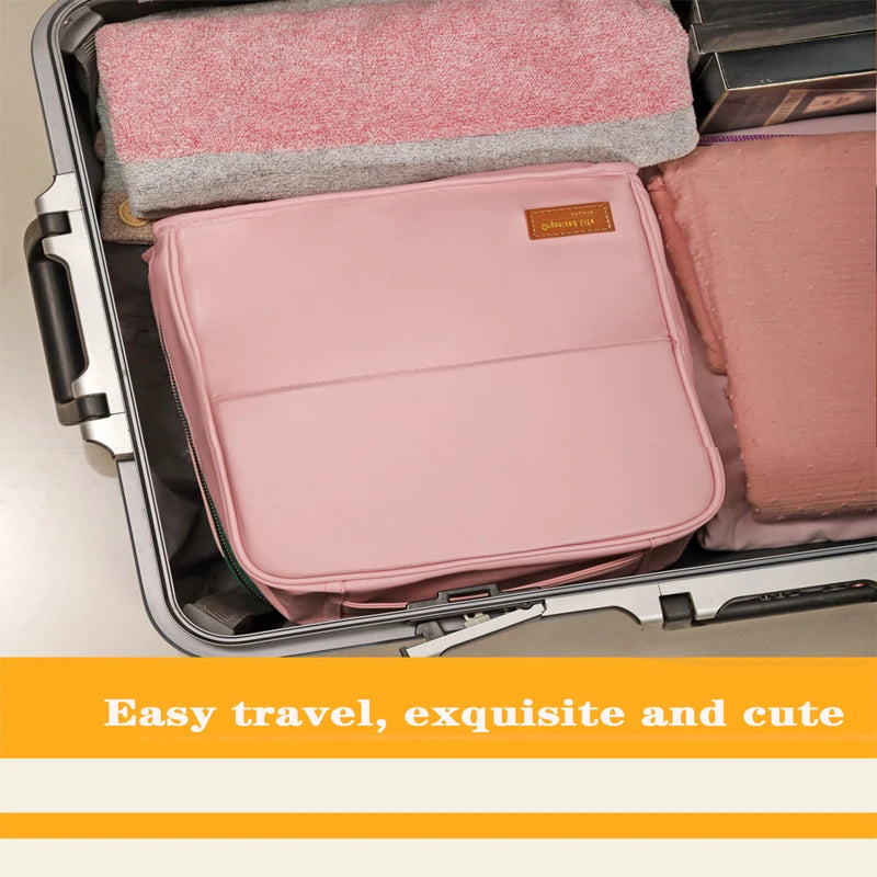 Large-capacity cosmetic bag, convenient and can be hung on a suitcase, travel makeup essential, vertical pencil case storage bag