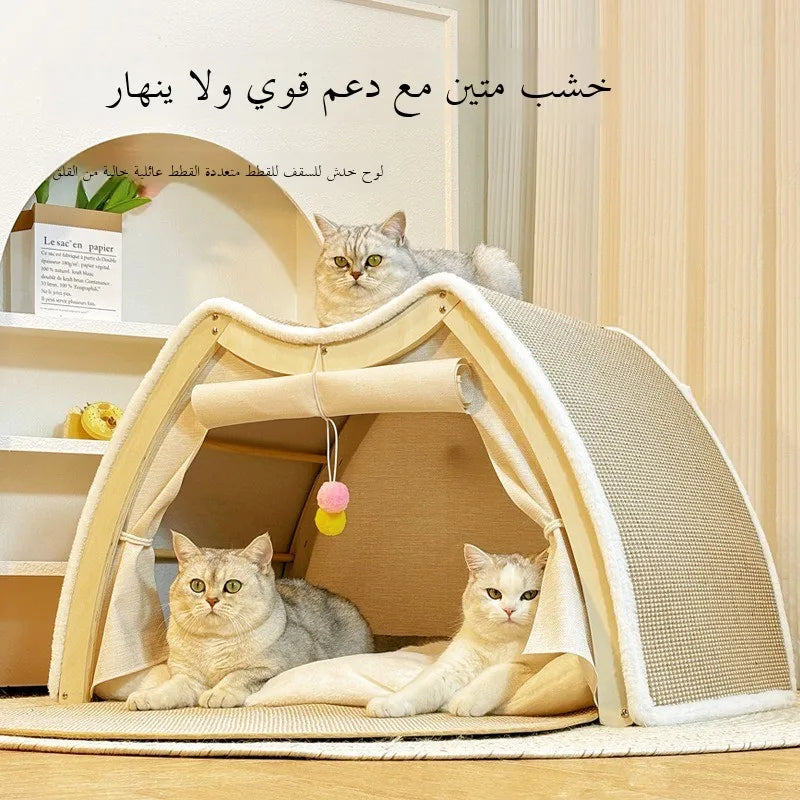 Warmth Enclosed Wooden Scratching Board Large Villa Sle House for All Seasons Indoor Pet elter Tent Dog Bed
