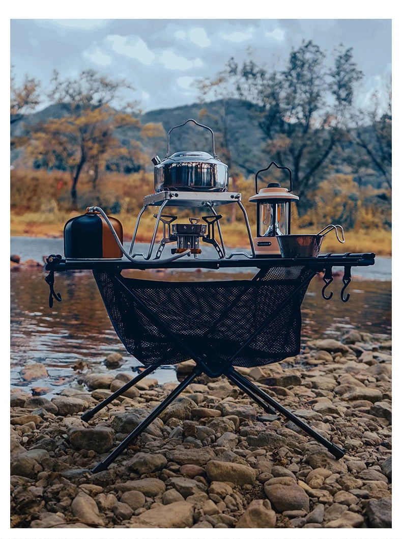 WESTTUNE Camping Folding Table Portable Aluminum Alloy Lightweight Table with Accessories Multifunctional Outdoor Table