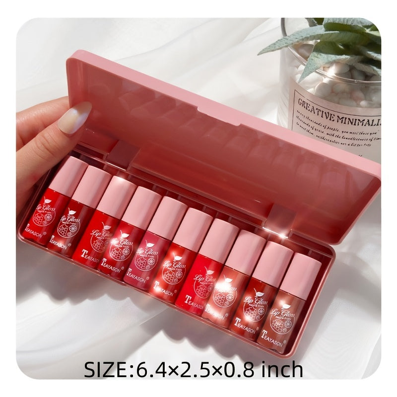 10 pcs Shimmer Mini Lip Gloss Kit - Moisturizing Liquid Lipsticks with Mirror and Waterproof Finish - Perfect Birthday Gift for Women Valentine's Day Gifts