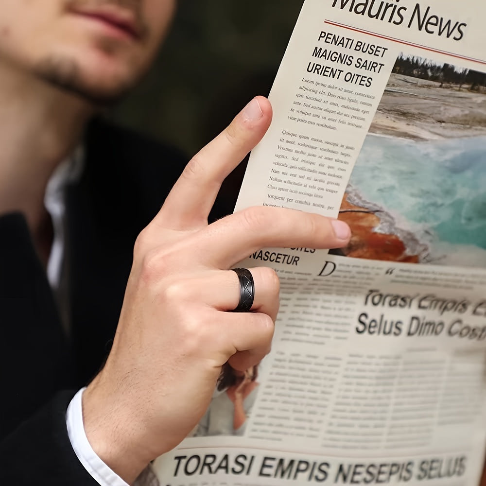 1pc 8MM Luxury High Quality Black Titanium Steel Ring Fashion Simple Men's Black Stainless Steel Wire Groove Tire Ring Artificial Jewelry Lover Gift