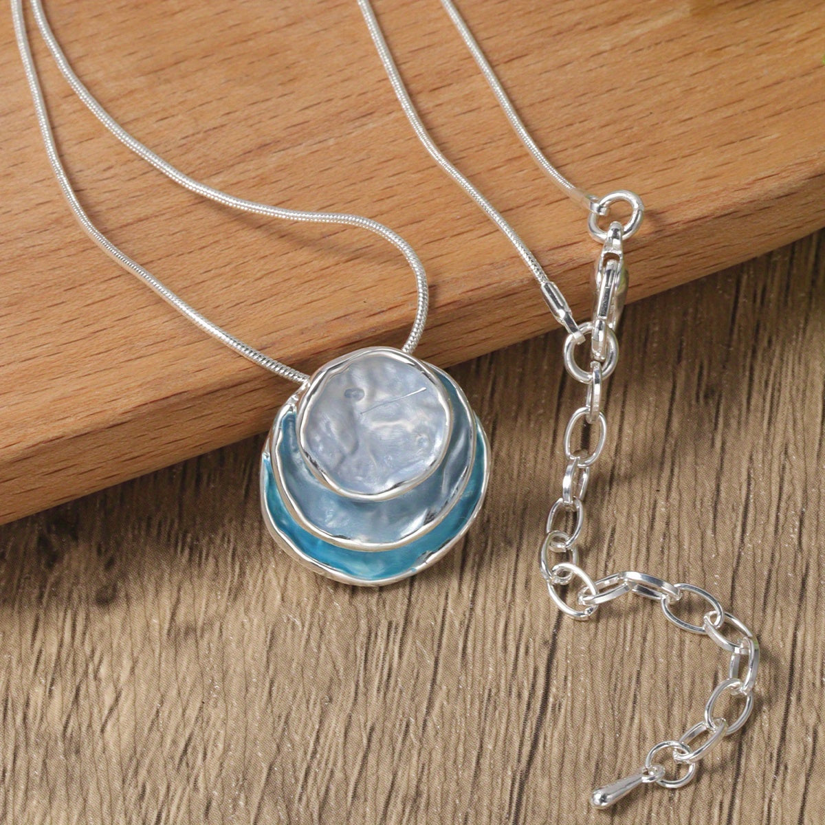 1pc Elegant Blue Enamel Pendant Necklace for Men - Zinc Alloy with Golden Accents, Twisted Rope Chain Design, Sophisticated Accessory for Formal or Casual Attire