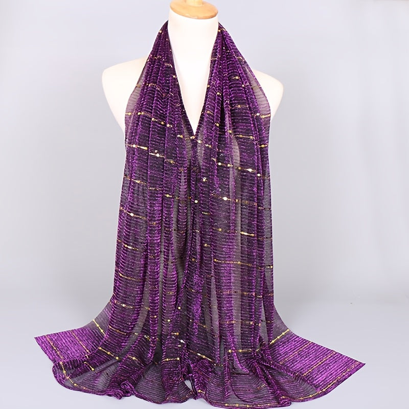 Women Solid Color Scarf Thin Breathable Shawl Lightweight Sparkling Metallic Wrap