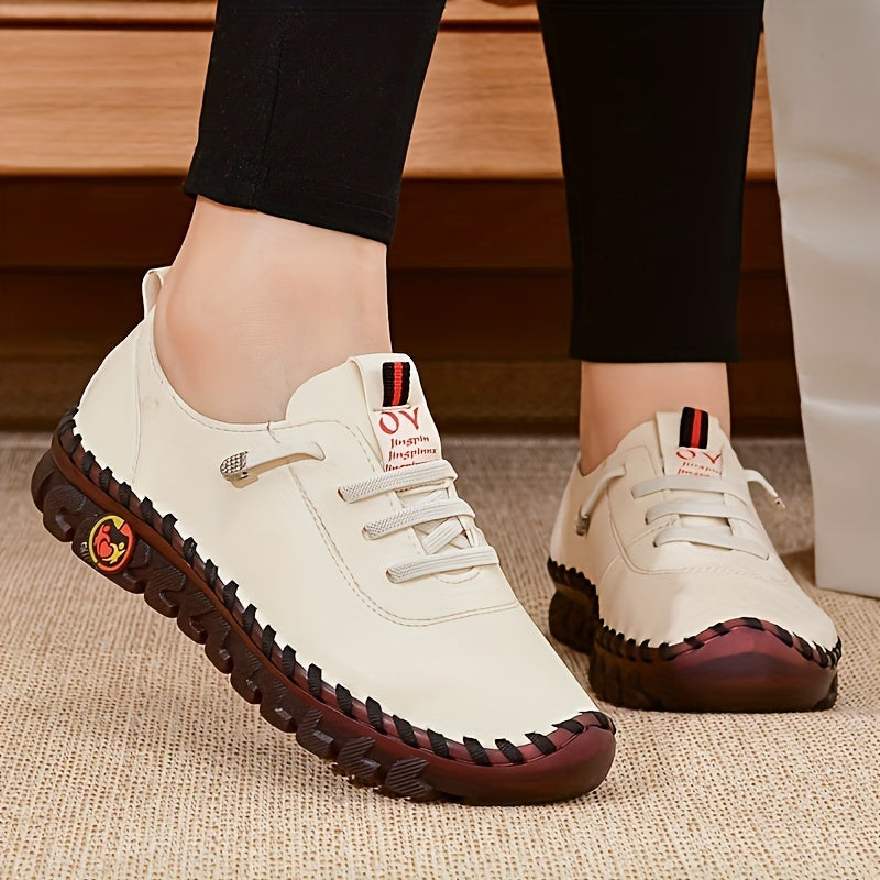 Women's / Round-Toe Flat Shoes with Spoils Accent - Casual Comfortable All-Season Sneakers, PVC Sole & Soft, Breathable for Square Dance, Casual Attire - Upper (North America/Europe Style)