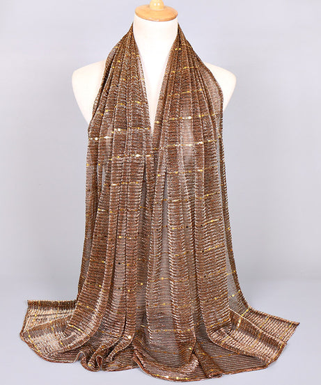 Women Solid Color Scarf Thin Breathable Shawl Lightweight Sparkling Metallic Wrap