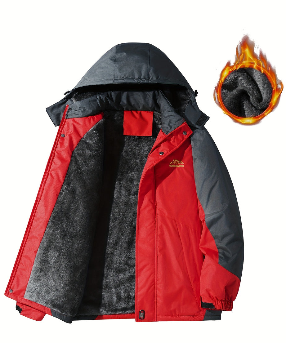 [Thick Hooded Jacket] Windproof Thick Color Block Hooded Jacket | Men's Casual Single-Layer Fleece Jacket for Fall Winter