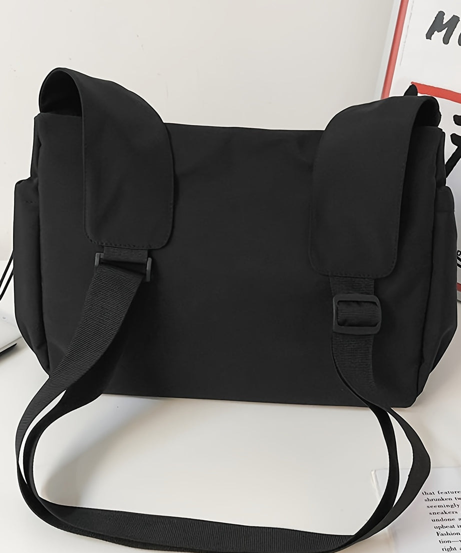 Drawstring Detail Crossbody Bag, Large Capacity Shoulder Bag, Fashion Zipper Bag With Bag Charm