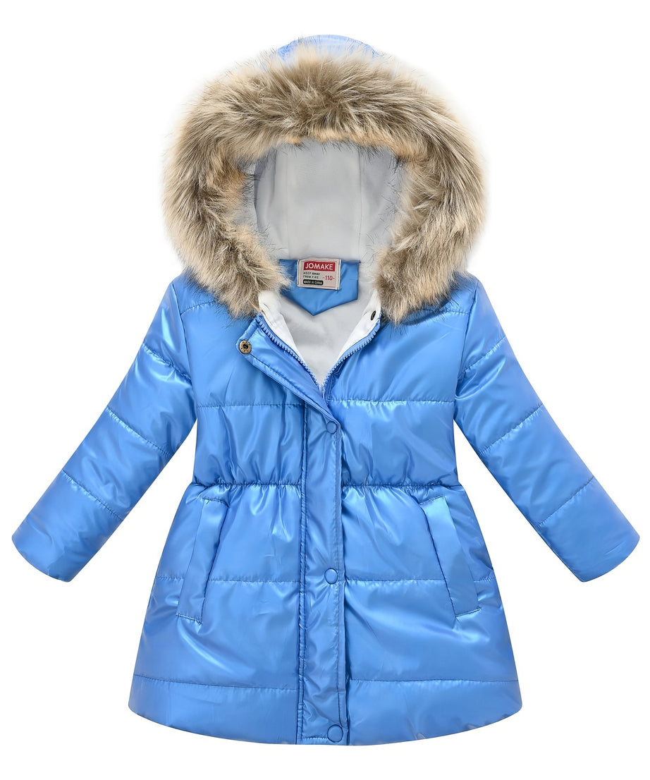 Children's Winter New Style Thickened Glossy Hooded Jacket for Boys and Girls, Mid-Length