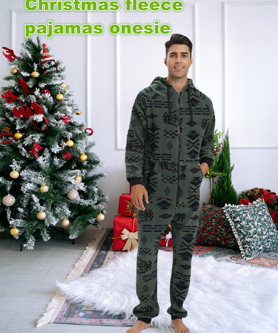 Men'S Heavy-Duty Full-Zip Hooded Onesie - Long Sleeve Winter Sleepwear, Thermal Insulated Lounge suit with Drawstring Hood, Loose Fit Onesie for Cold Weather, Christmas Costume & Everyday Indoor/Outdoor Use - Easy Zipper Clos