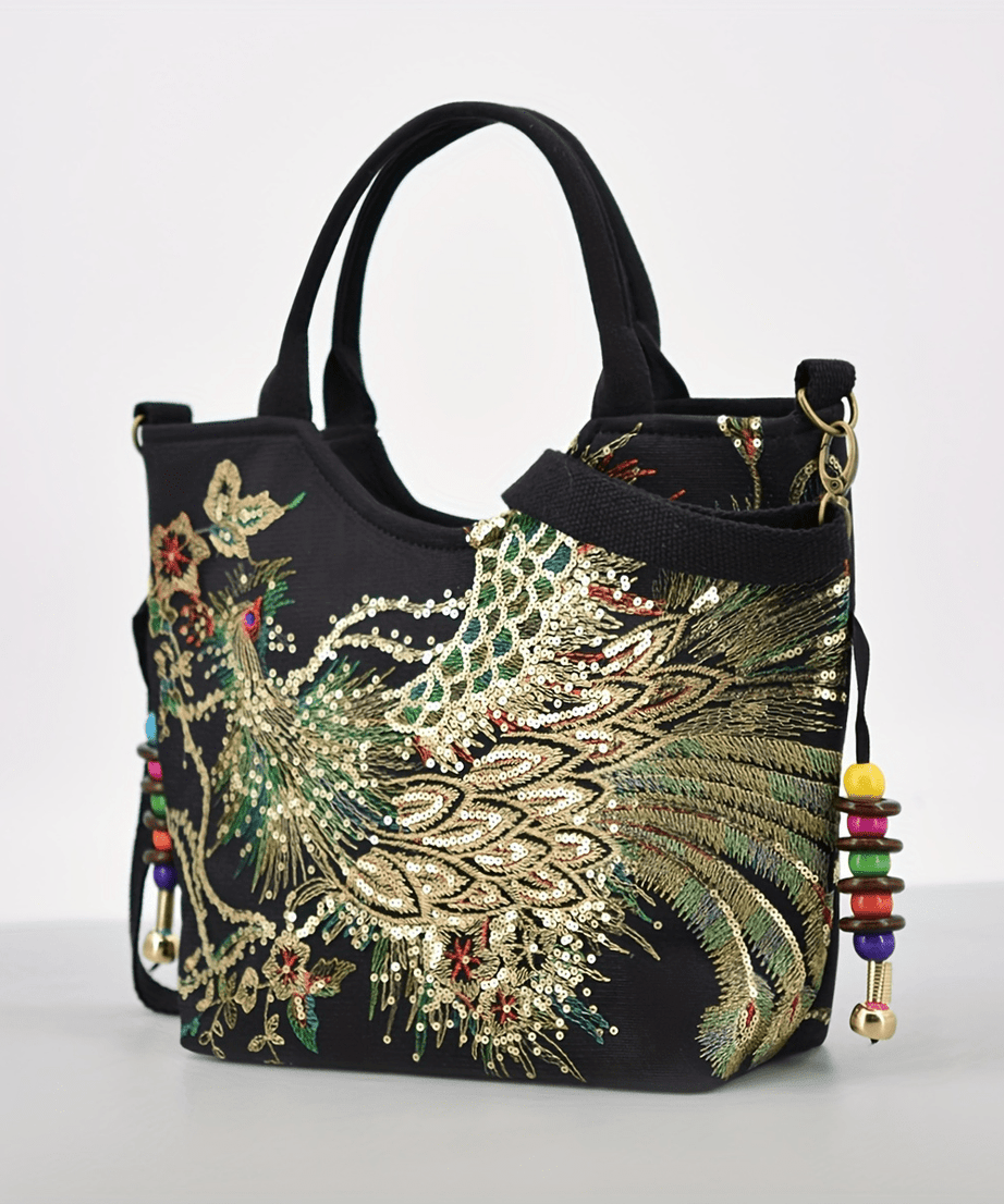 [Fashion Satchel] Retro Style Wo 'S Embroidered Satchel Bag | Fashion Double Handle Purse with Removable Strap