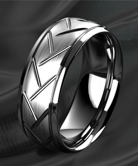 1pc 8MM Luxury High Quality Black Titanium Steel Ring Fashion Simple Men's Black Stainless Steel Wire Groove Tire Ring Artificial Jewelry Lover Gift