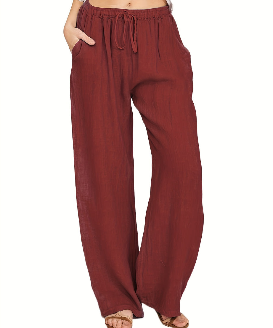 [Casual Pants] Casual Drawstring Wide Leg Pants | Solid Loose Palazzo Pants, Women's Clothing