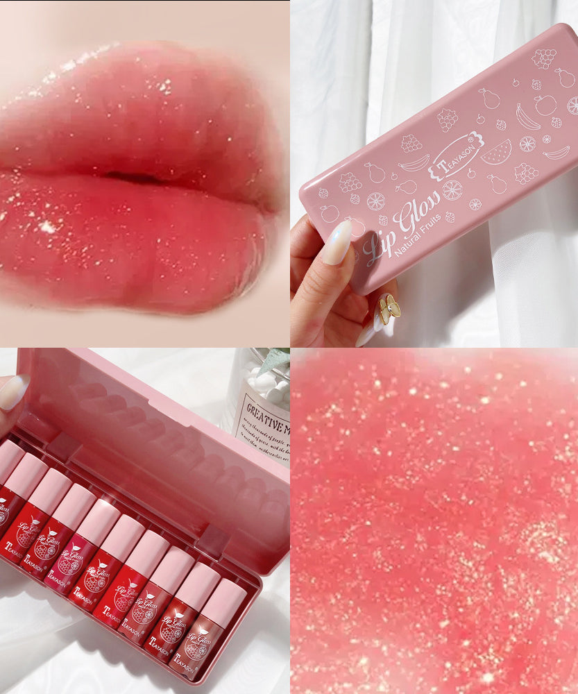 10 pcs Shimmer Mini Lip Gloss Kit - Moisturizing Liquid Lipsticks with Mirror and Waterproof Finish - Perfect Birthday Gift for Women Valentine's Day Gifts