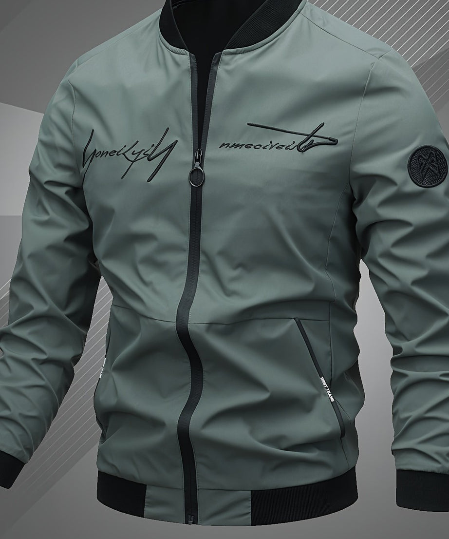 Men'S Letter Embroidered Casual Bomber Jacket, Mens Winter Jackets And Coats, Fridays Items, Mens Gifts Ideas, Gifts for Men, Thermal Wear for Men, Christmas Gifts, Suitable for Everyday Life, Home, Outdoor, Work, And Leisure