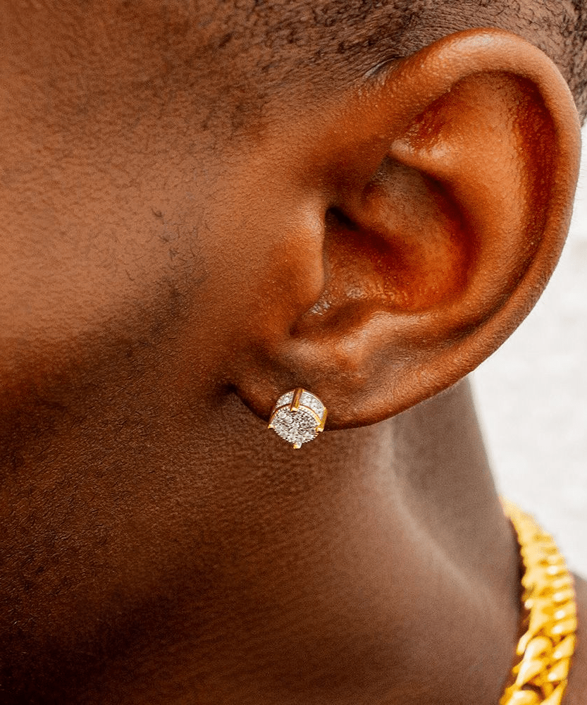 Set of 2 S925 Silvery Hip-Hop Men'S Earrings Featuring Synthetic Zirconia with Micro-Setting And Color Plating in a Round Design.