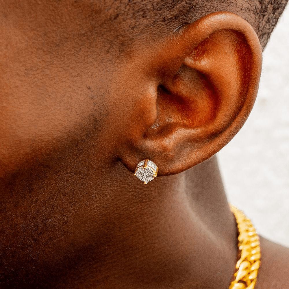 Set of 2 S925 Silvery Hip-Hop Men'S Earrings Featuring Synthetic Zirconia with Micro-Setting And Color Plating in a Round Design.