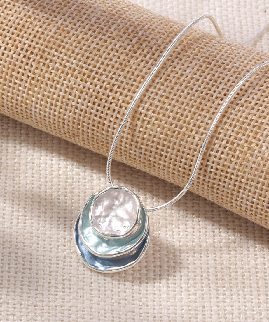 1pc Elegant Blue Enamel Pendant Necklace for Men - Zinc Alloy with Golden Accents, Twisted Rope Chain Design, Sophisticated Accessory for Formal or Casual Attire