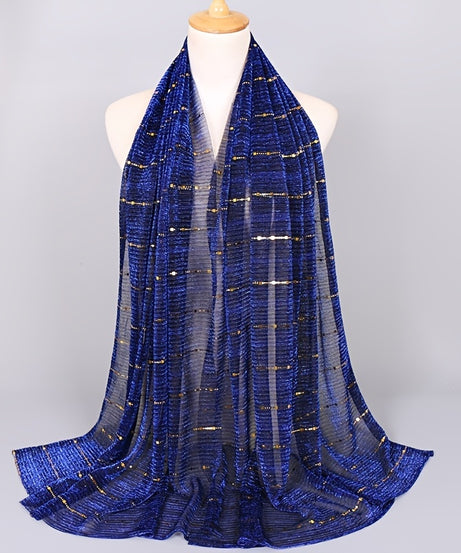 Women Solid Color Scarf Thin Breathable Shawl Lightweight Sparkling Metallic Wrap