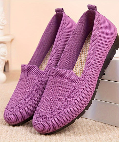 Women's Knitted Solid Color Loafers, Lightweight Non-slip Flat Slip On Shoes, Casual Walking Shoes