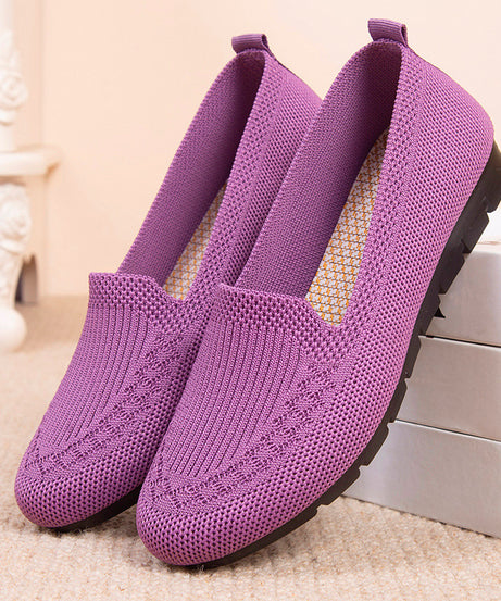 Women's Knitted Solid Color Loafers, Lightweight Non-slip Flat Slip On Shoes, Casual Walking Shoes