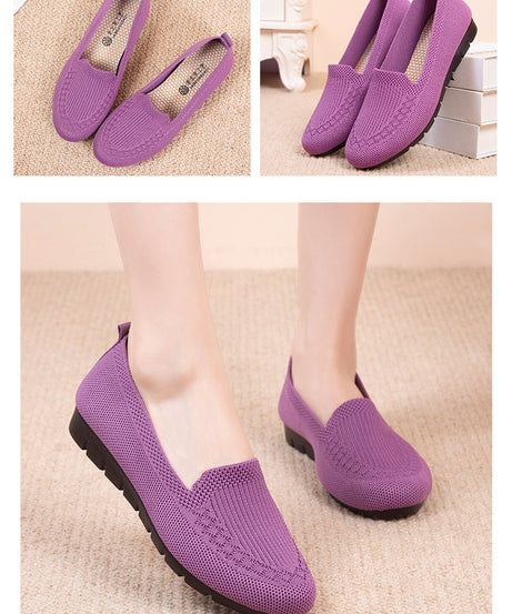 Women's Knitted Solid Color Loafers, Lightweight Non-slip Flat Slip On Shoes, Casual Walking Shoes