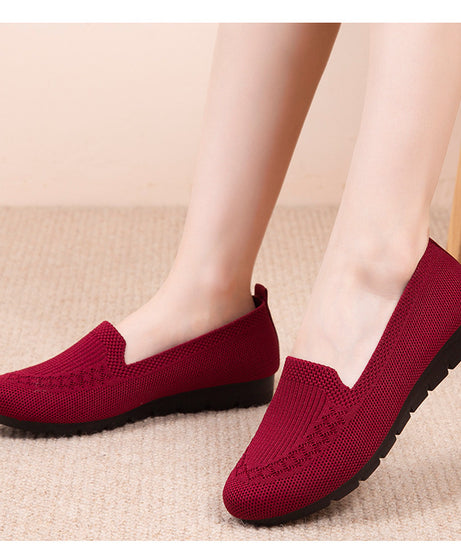 Women's Knitted Solid Color Loafers, Lightweight Non-slip Flat Slip On Shoes, Casual Walking Shoes
