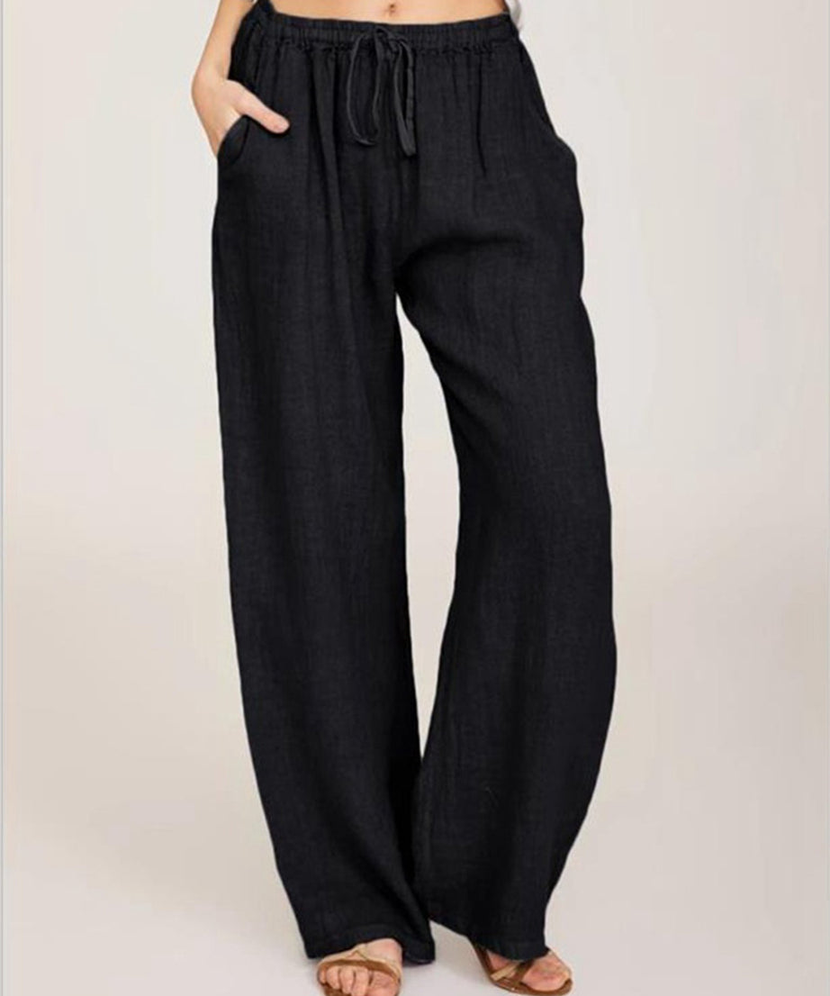 [Casual Pants] Casual Drawstring Wide Leg Pants | Solid Loose Palazzo Pants, Women's Clothing