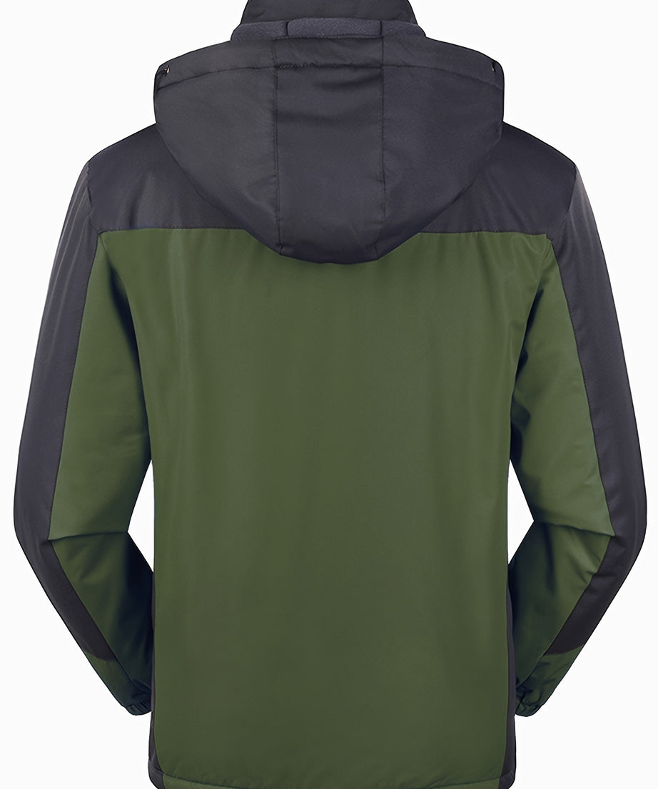 [Thick Hooded Jacket] Windproof Thick Color Block Hooded Jacket | Men's Casual Single-Layer Fleece Jacket for Fall Winter
