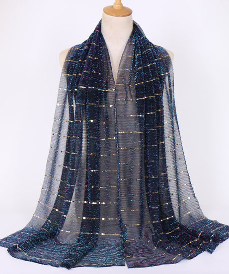 Women Solid Color Scarf Thin Breathable Shawl Lightweight Sparkling Metallic Wrap