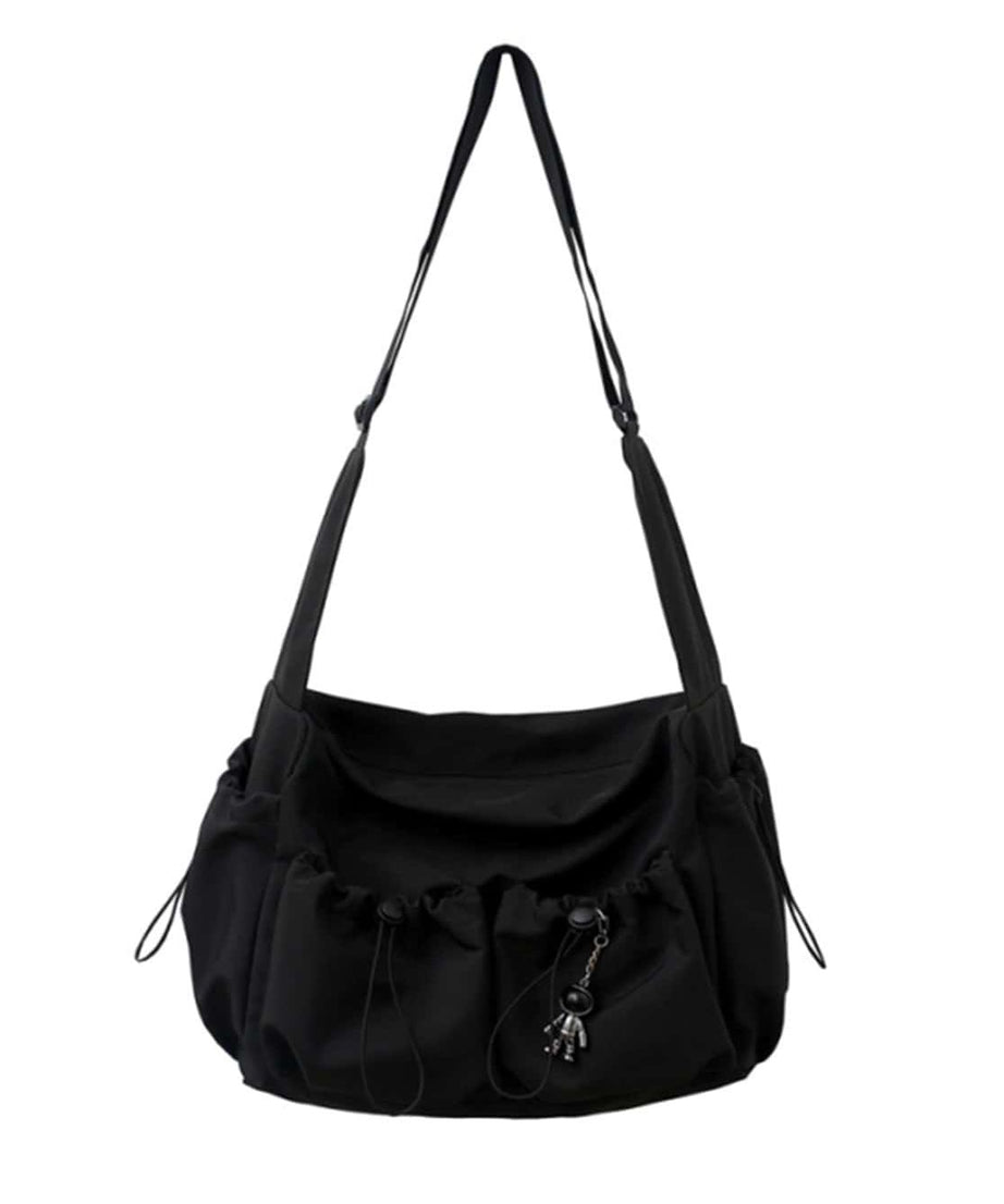 Drawstring Detail Crossbody Bag, Large Capacity Shoulder Bag, Fashion Zipper Bag With Bag Charm
