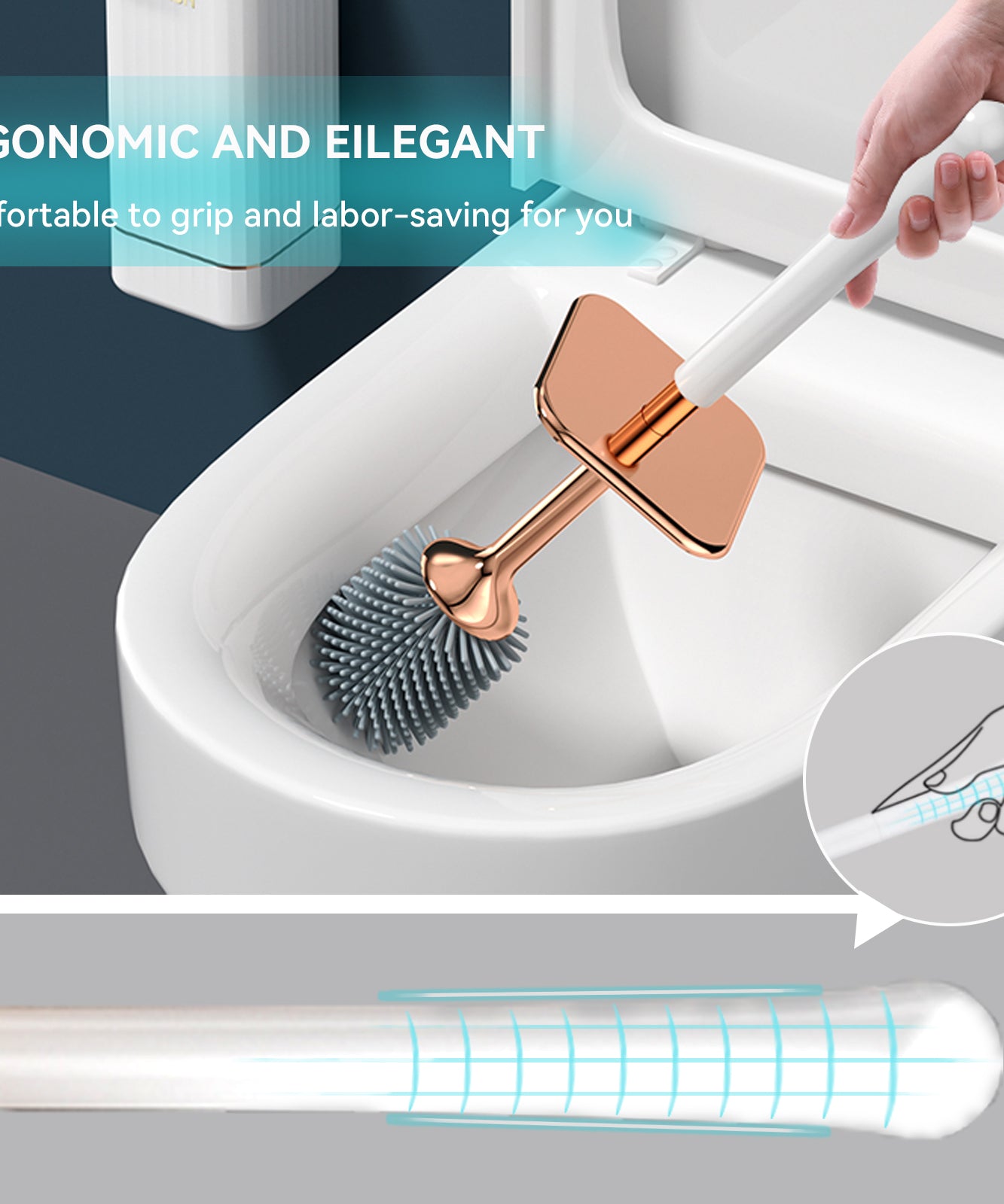 [Christmas Gifts] Aokala Toilet Brush And Holder, Elegant Toilet Bowl Brush Set with Ergonomic Long Handle