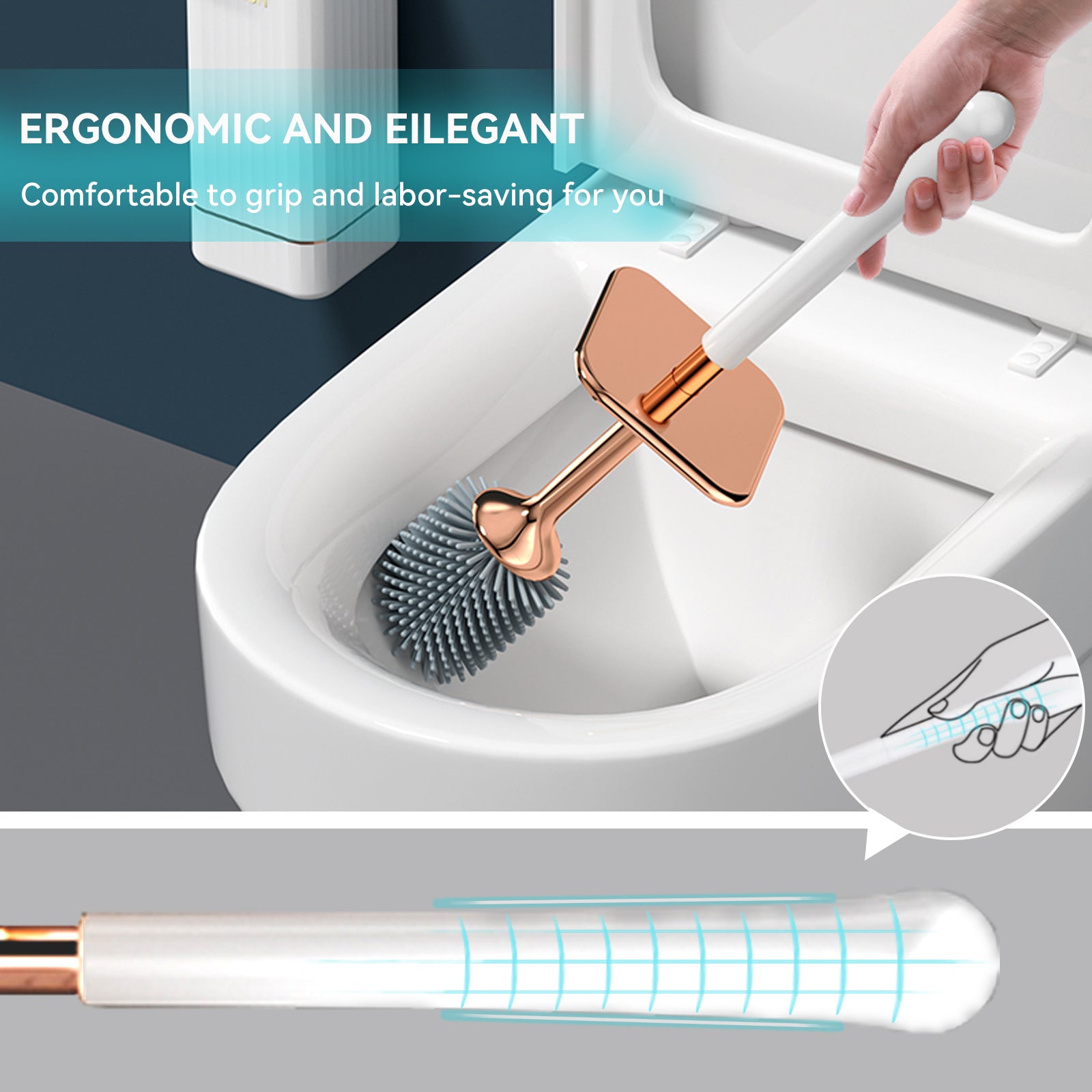 [Christmas Gifts] Aokala Toilet Brush And Holder, Elegant Toilet Bowl Brush Set with Ergonomic Long Handle