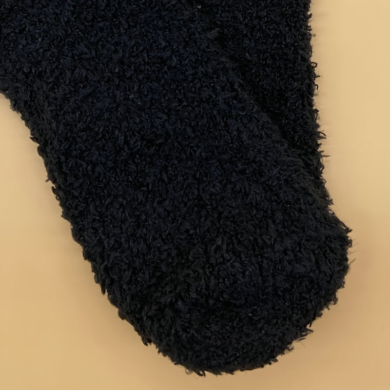 Warm & Fuzzy Embroidered Cartoon Socks, Warm Coral Fleece Socks For Winter, Women's Stocking & Hosiery