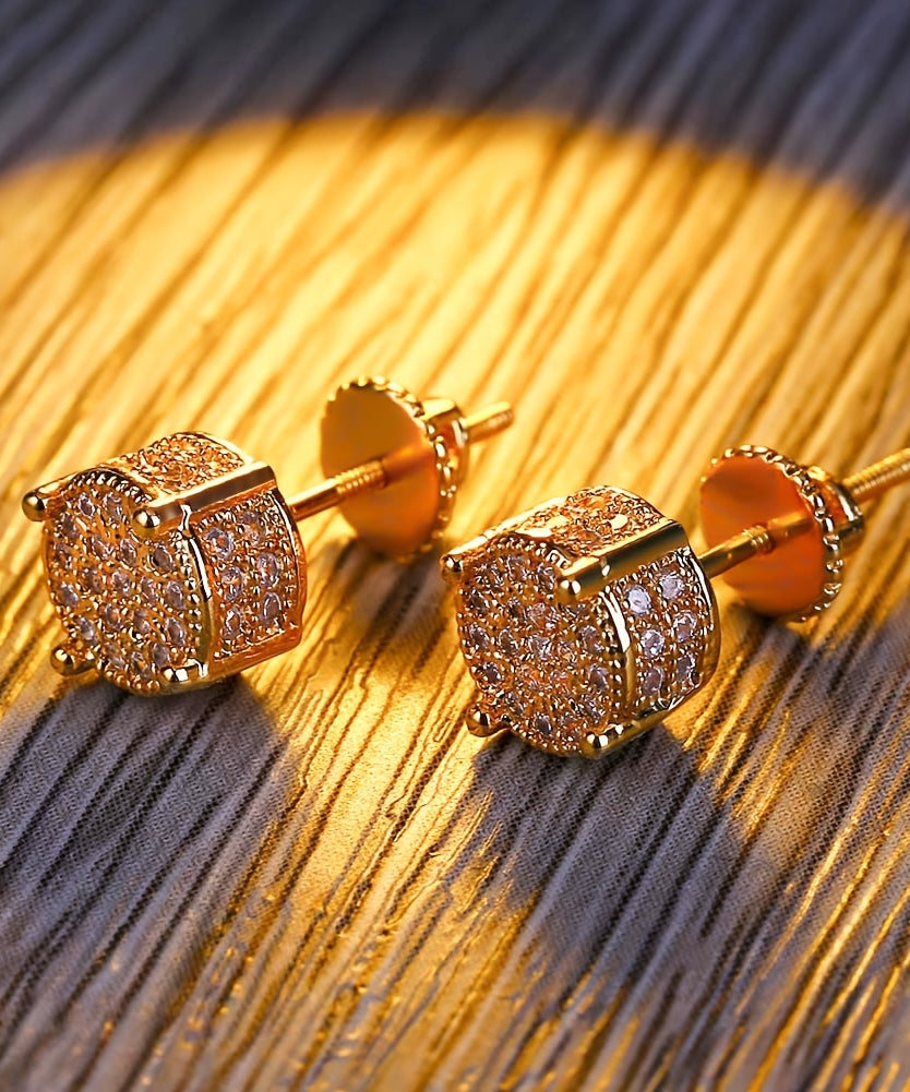 Set of 2 S925 Silvery Hip-Hop Men'S Earrings Featuring Synthetic Zirconia with Micro-Setting And Color Plating in a Round Design.