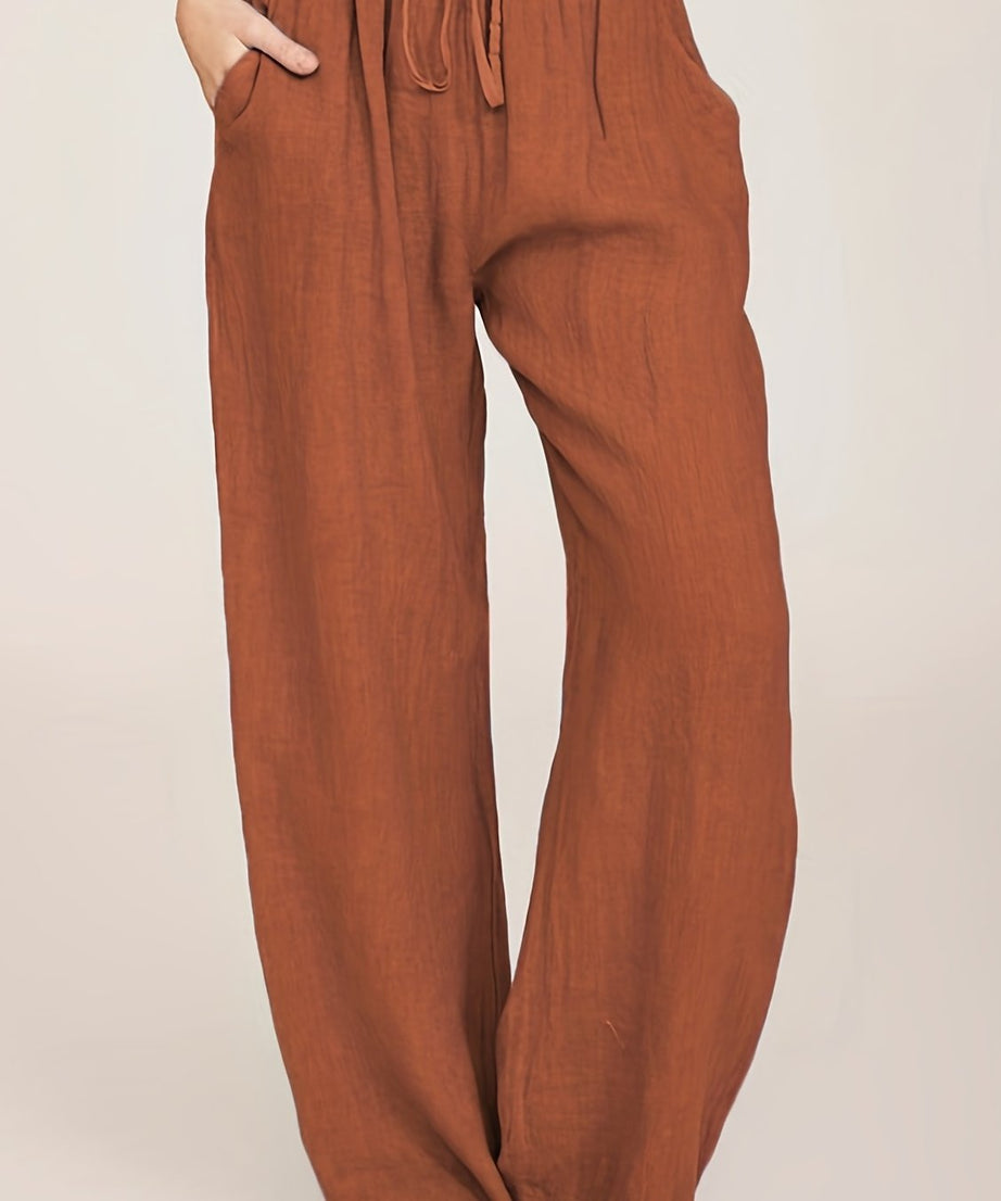 [Casual Pants] Casual Drawstring Wide Leg Pants | Solid Loose Palazzo Pants, Women's Clothing