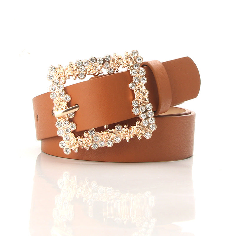Women's Fashion Accessory, Elegant Alloy Rhinestone Pin Buckle Belt