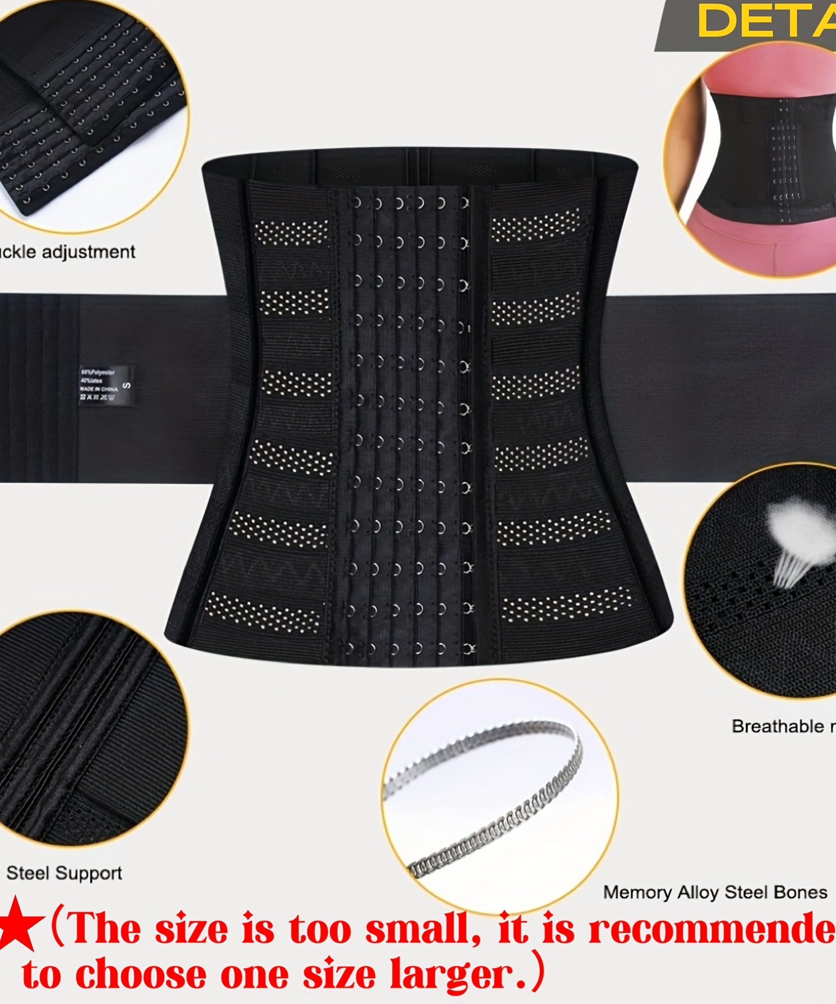 1pc Breathable Polyester Waist Cincher for Women - Medium Control Posture Improvement Shapewear with Adjustable Closure, Knit Fabric Weave, Hand Washable - 1pc