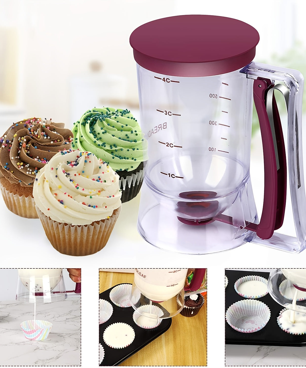 [Collapse Batter Dispenser] 1pc Collapsible Pancake Cupcake Batter Dispenser - Perfect Baking Tool For Cupcakes, Waffles, Muffin Mix, Or Any Baked Goods