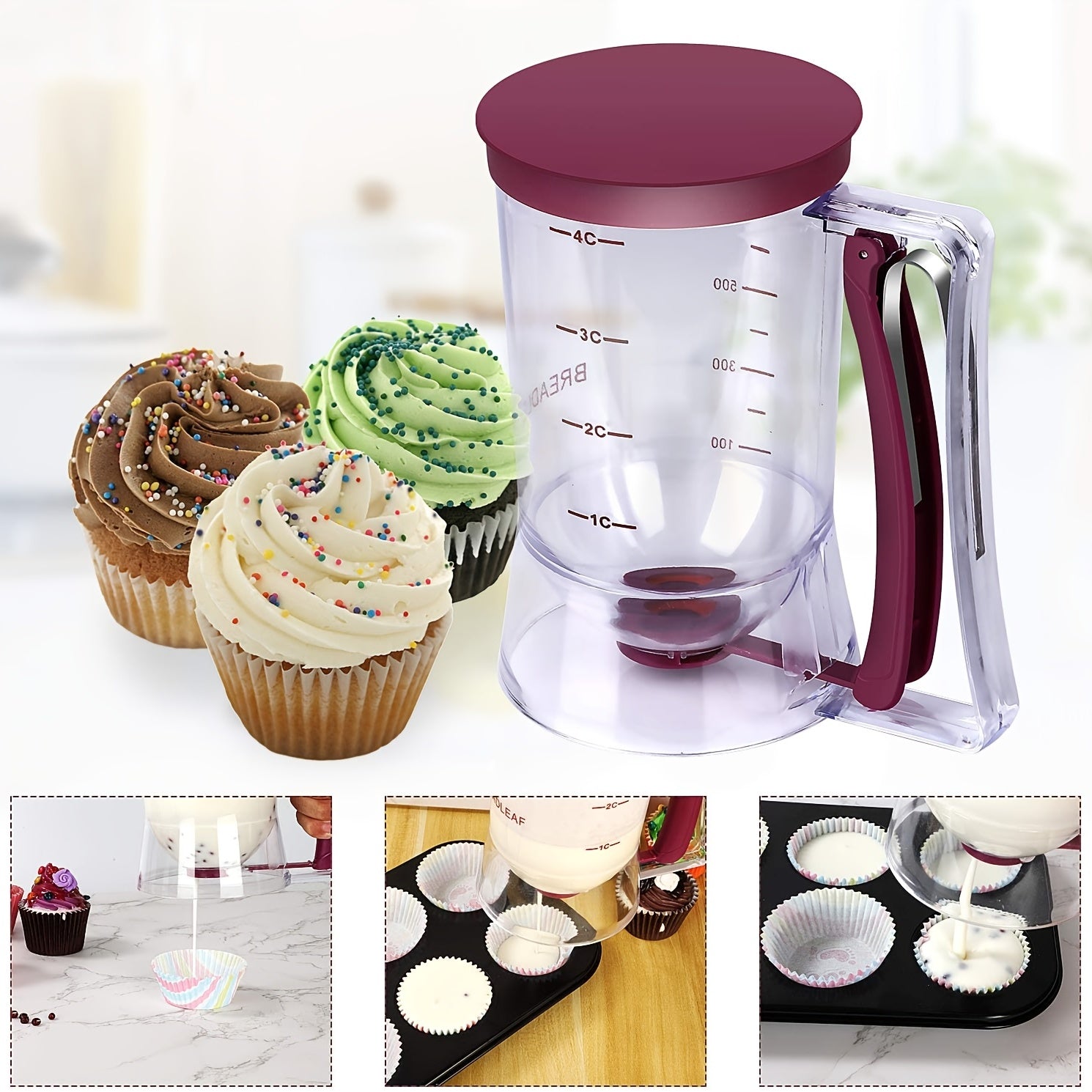 [Collapse Batter Dispenser] 1pc Collapsible Pancake Cupcake Batter Dispenser - Perfect Baking Tool For Cupcakes, Waffles, Muffin Mix, Or Any Baked Goods
