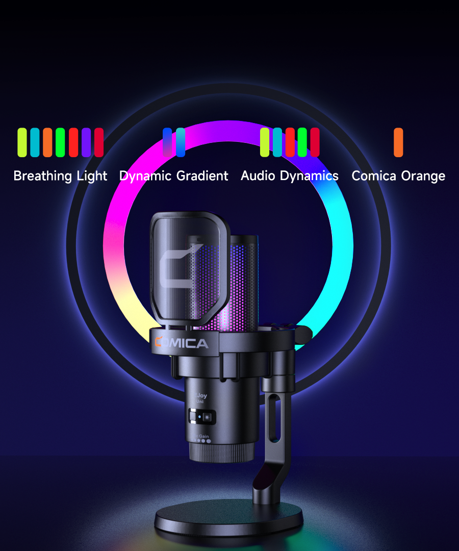 COMICA Uni Pro Wireless USB Gaming Microphone for PC Laptop Smartphone Noise Cancellation Condenser Mic with RGB Lights