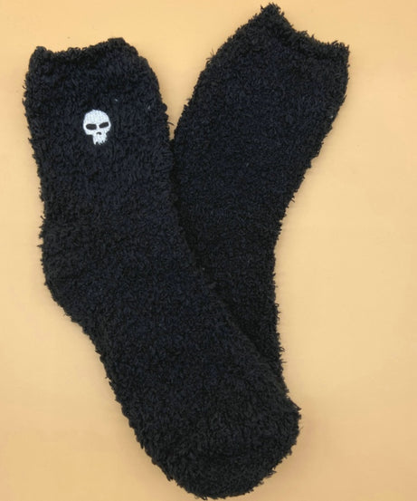 Warm & Fuzzy Embroidered Cartoon Socks, Warm Coral Fleece Socks For Winter, Women's Stocking & Hosiery