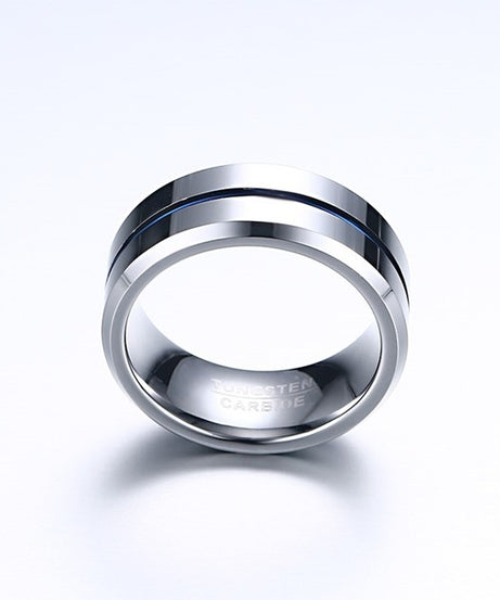 1pc 8mm Blue Tungsten Men's Ring - Heavy-Duty Carbide Ring, Blue, Durable Wedding, Anniversary Gift for Men, Casual Attire, Simple & Stylish Carbide